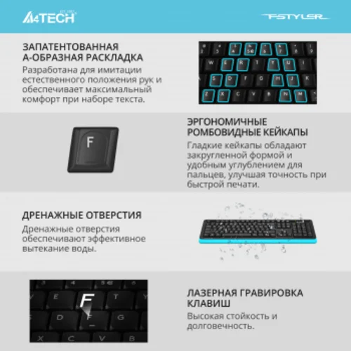 Клавиатура A4Tech Fstyler FKS10 черный/синий USB Клавиатура A4Tech Fstyler FKS10 черный/синий USB